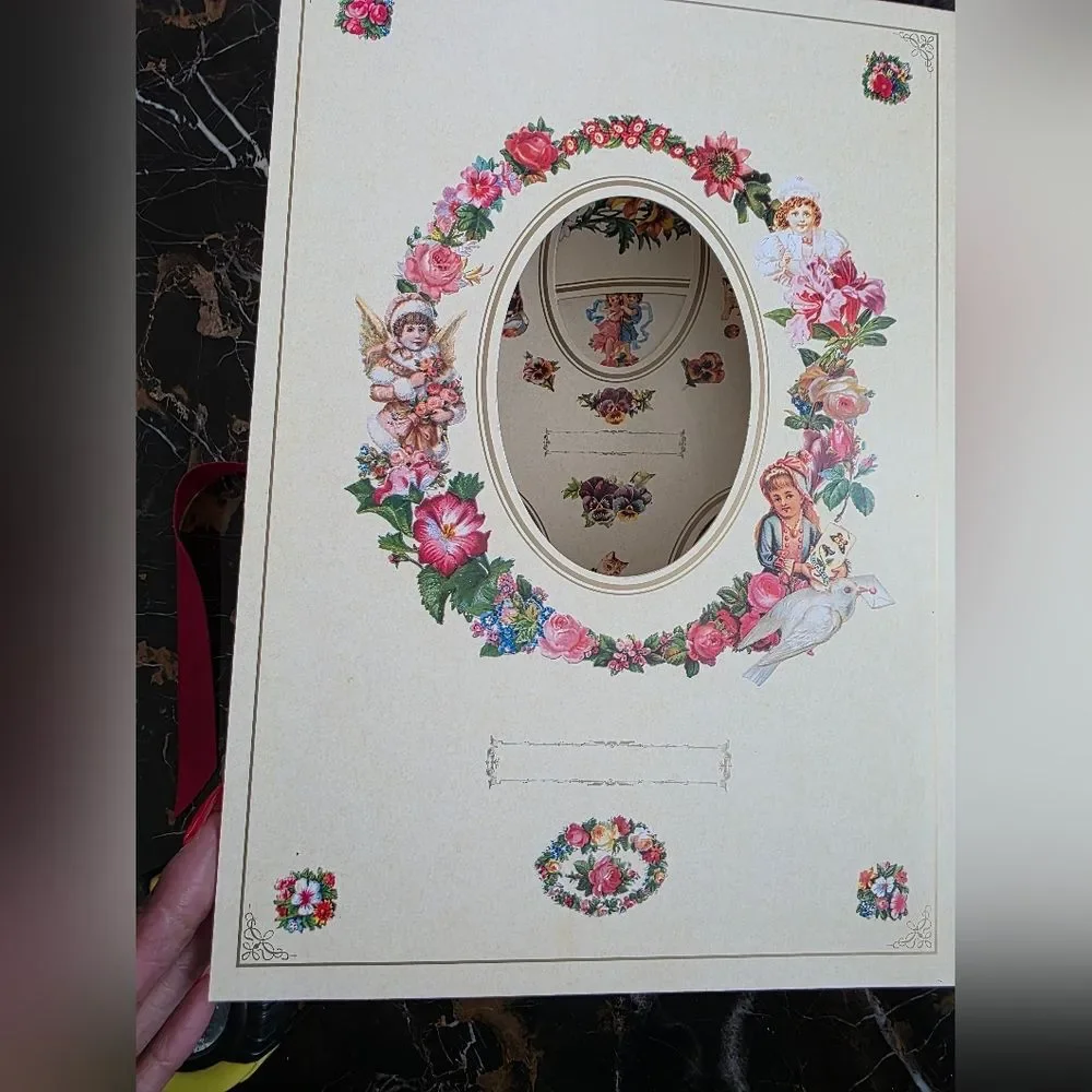 Victorian Frame Photo Album Floral Butterfly Design Ribbon Closure 35 Photo Vtg